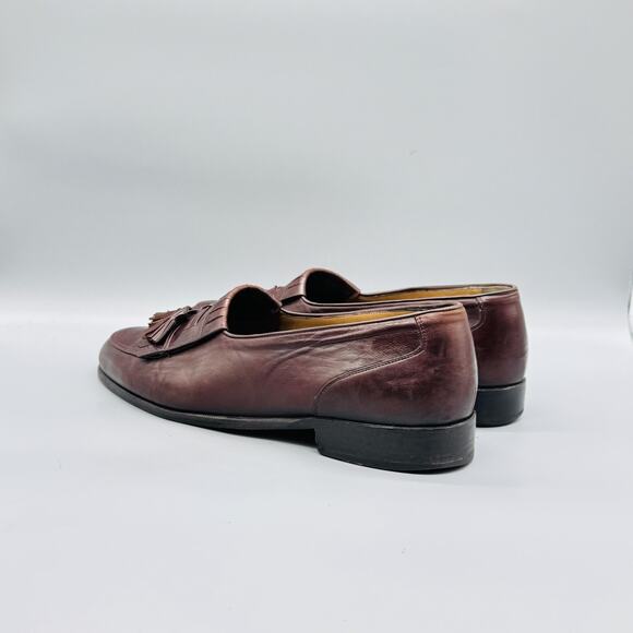 Johnston Murphy Shoes Mens 12 Brown Leather Kiltie Tassel Loafers Vtg Made Italy main image 9